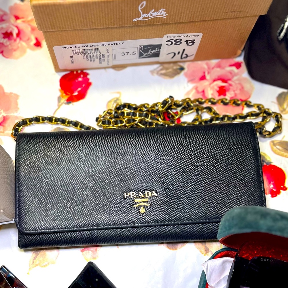 Authentic Prada Saffiano Wallet on a Chain Crossbody bag
